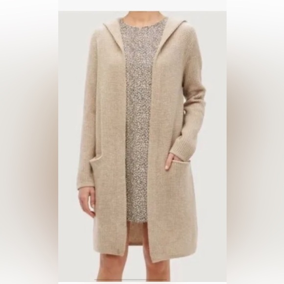 Jenni Kayne Hooded Waffle Knit Cardigan Sweater Oatmeal Wool Cashmere size Small - Picture 6 of 9